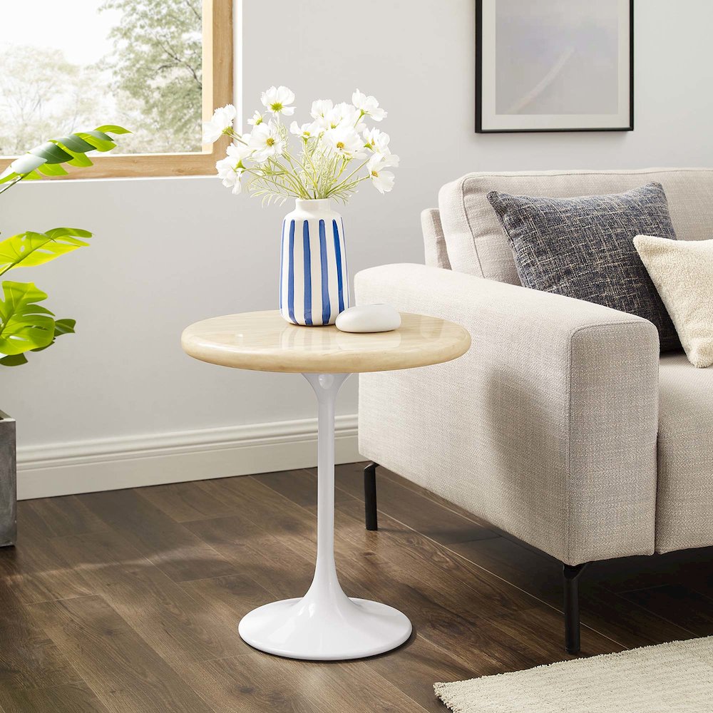 Lippa 20" Round Faux Travertine Side Table. Picture 7
