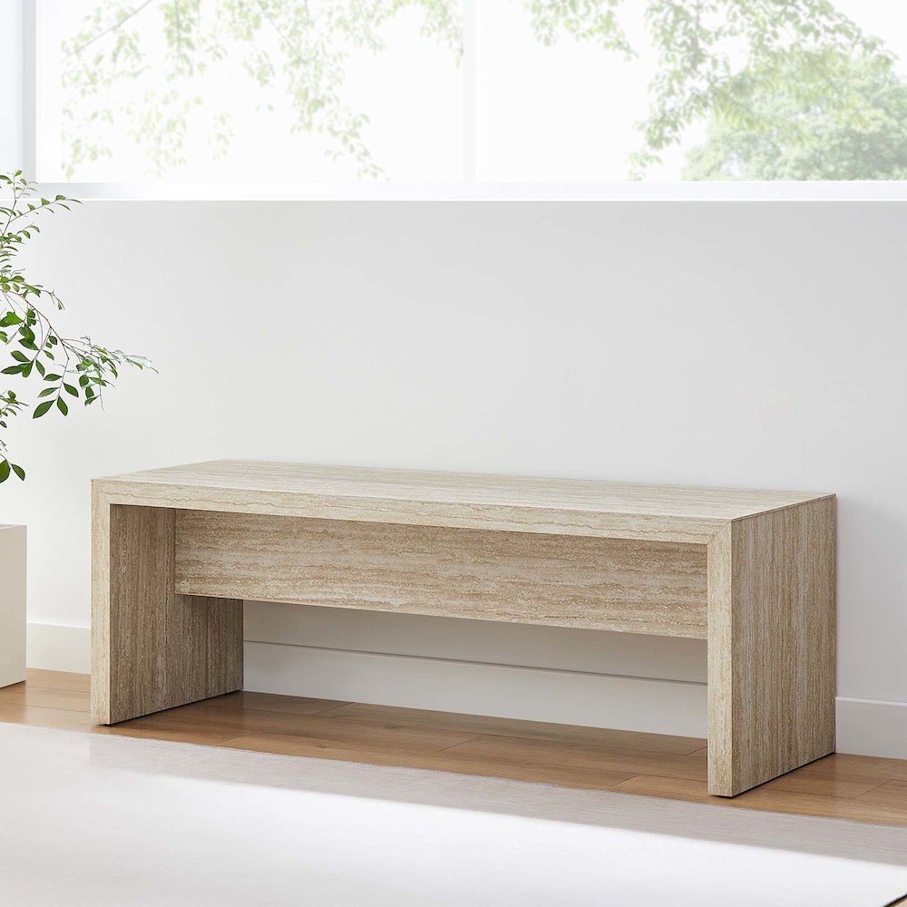 Mirella 53.5” Faux Travertine Bench. Picture 8