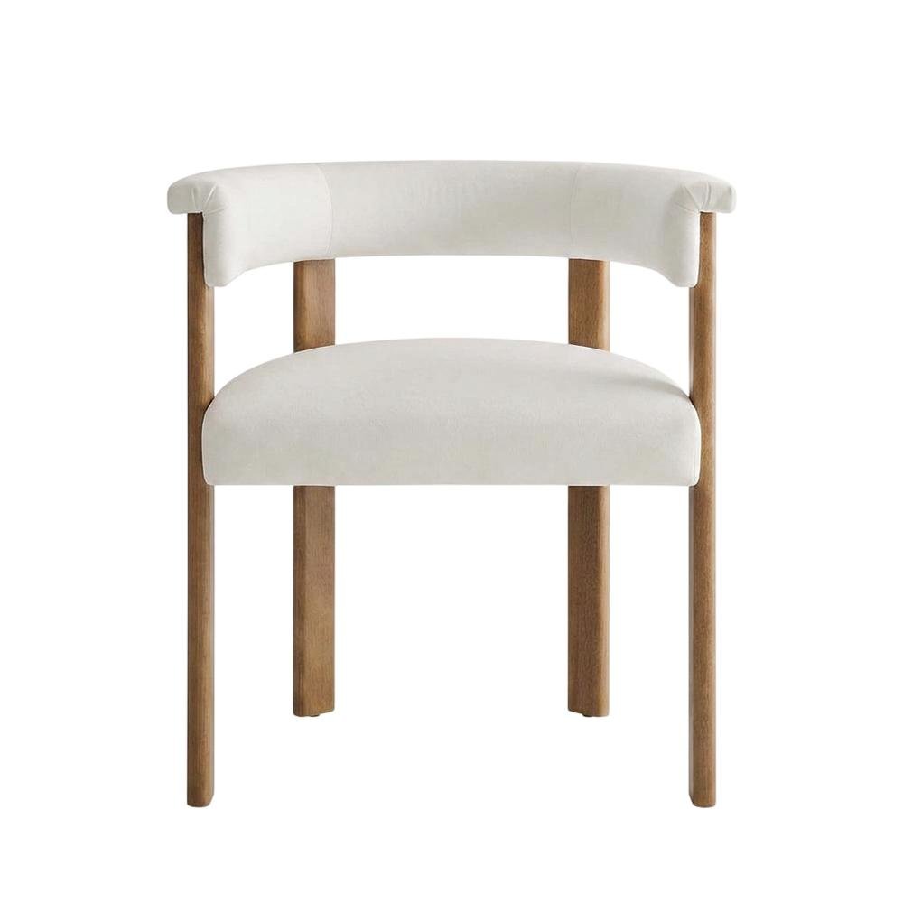Performance Velvet Barrel Dining Chairs, Alabaster Deep Brown, Set of 2. Picture 1