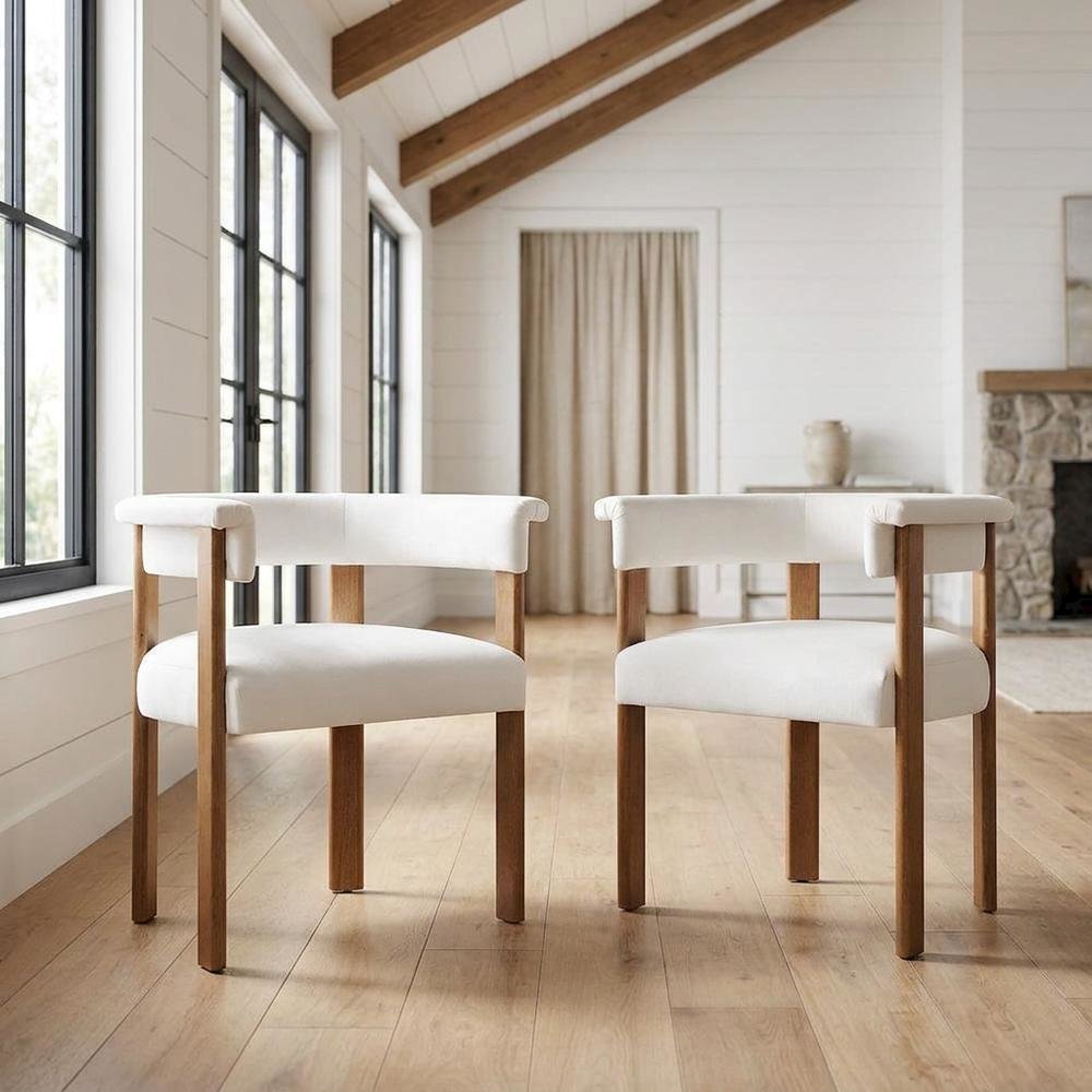 Performance Velvet Barrel Dining Chairs, Alabaster Deep Brown, Set of 2. Picture 2