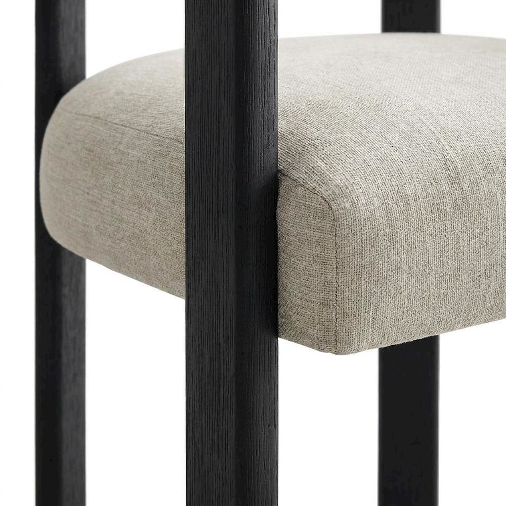 Fabric Upholstered Barrel Dining Chairs, Heathered Weave Ivory Black, Set of 2. Picture 7