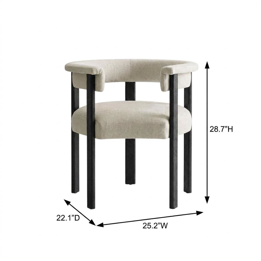 Fabric Upholstered Barrel Dining Chairs, Heathered Weave Ivory Black, Set of 2. Picture 5