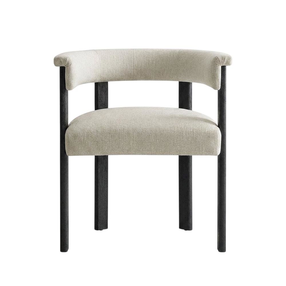 Fabric Upholstered Barrel Dining Chairs, Heathered Weave Ivory Black, Set of 2. Picture 1