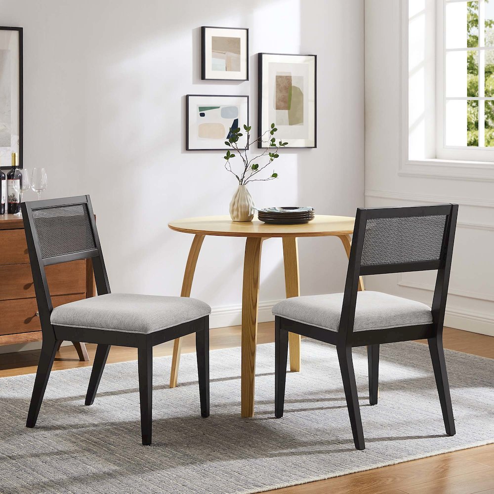 Nimba Faux Rattan Fabric Dining Chairs Set of 2. Picture 9