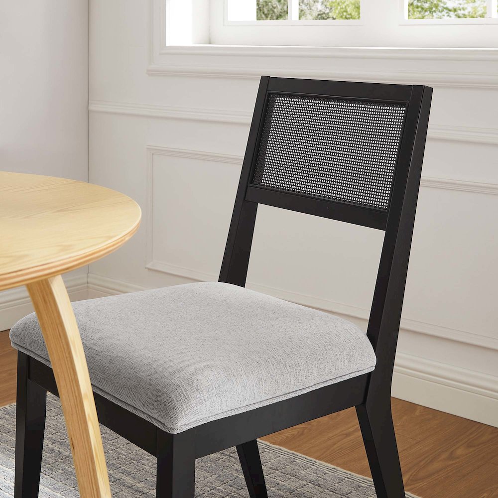 Nimba Faux Rattan Fabric Dining Chairs Set of 2. Picture 10