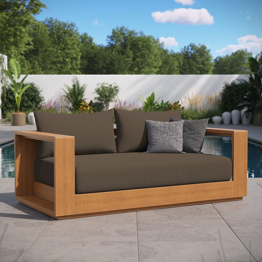 Tahoe Acacia Wood Outdoor Patio Acacia Wood Loveseat. Picture 10