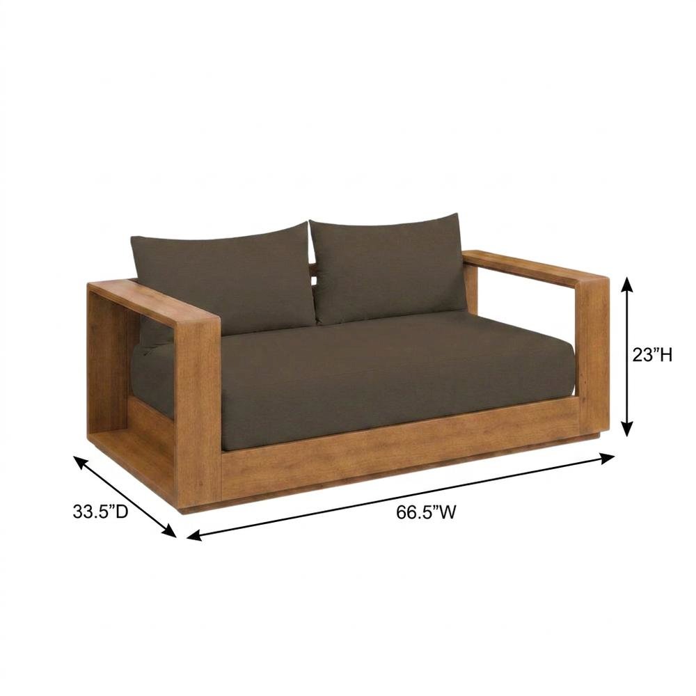 Acacia Wood Outdoor Loveseat, Patio Couch Outdoor Sofa, Natural Cocoa. Picture 5