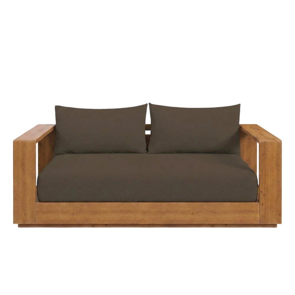 Acacia Wood Outdoor Loveseat, Patio Couch Outdoor Sofa, Natural Cocoa. Picture 1
