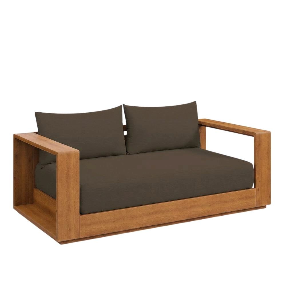 Acacia Wood Outdoor Loveseat, Patio Couch Outdoor Sofa, Natural Cocoa. Picture 4
