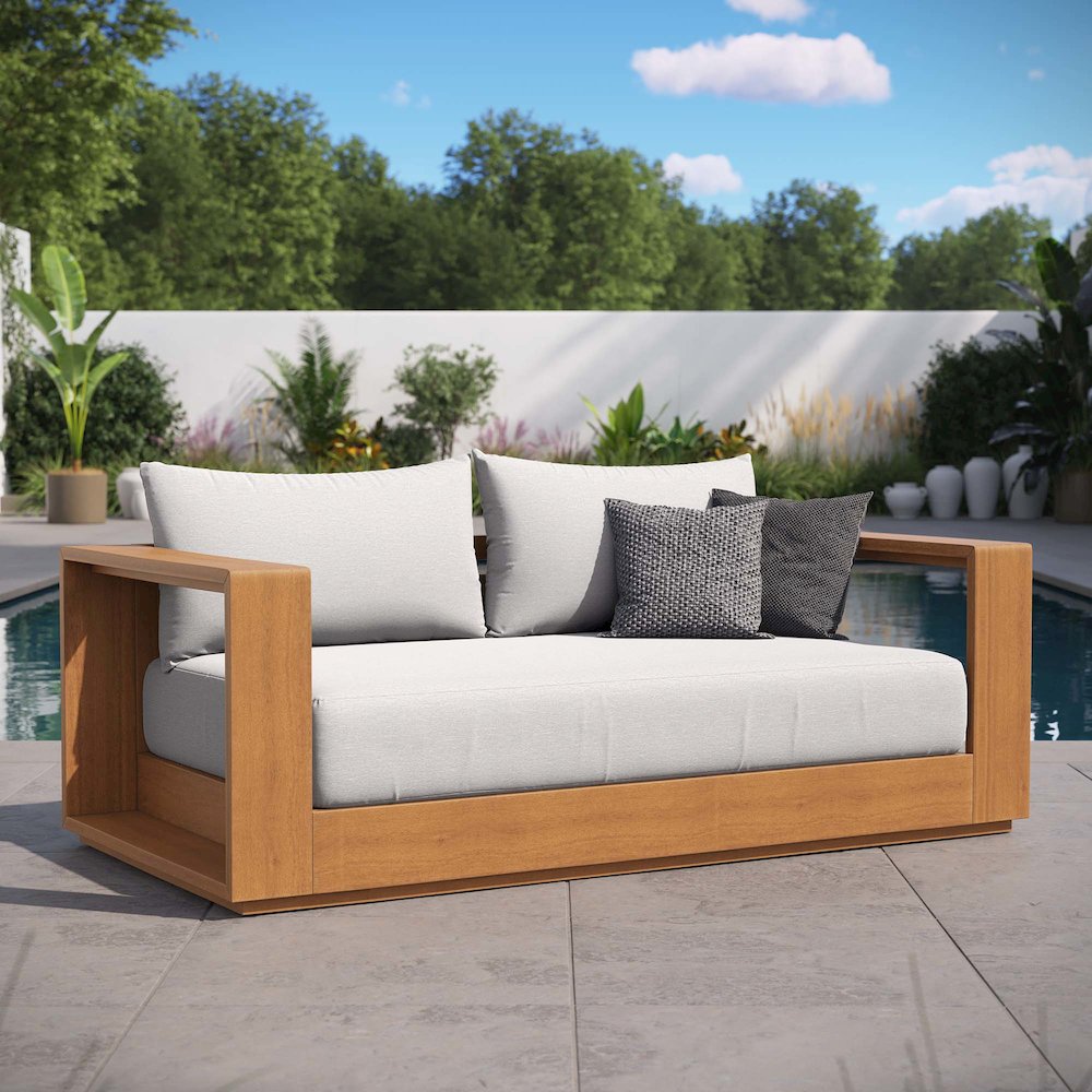 Tahoe Acacia Wood Outdoor Patio Acacia Wood Loveseat. Picture 9