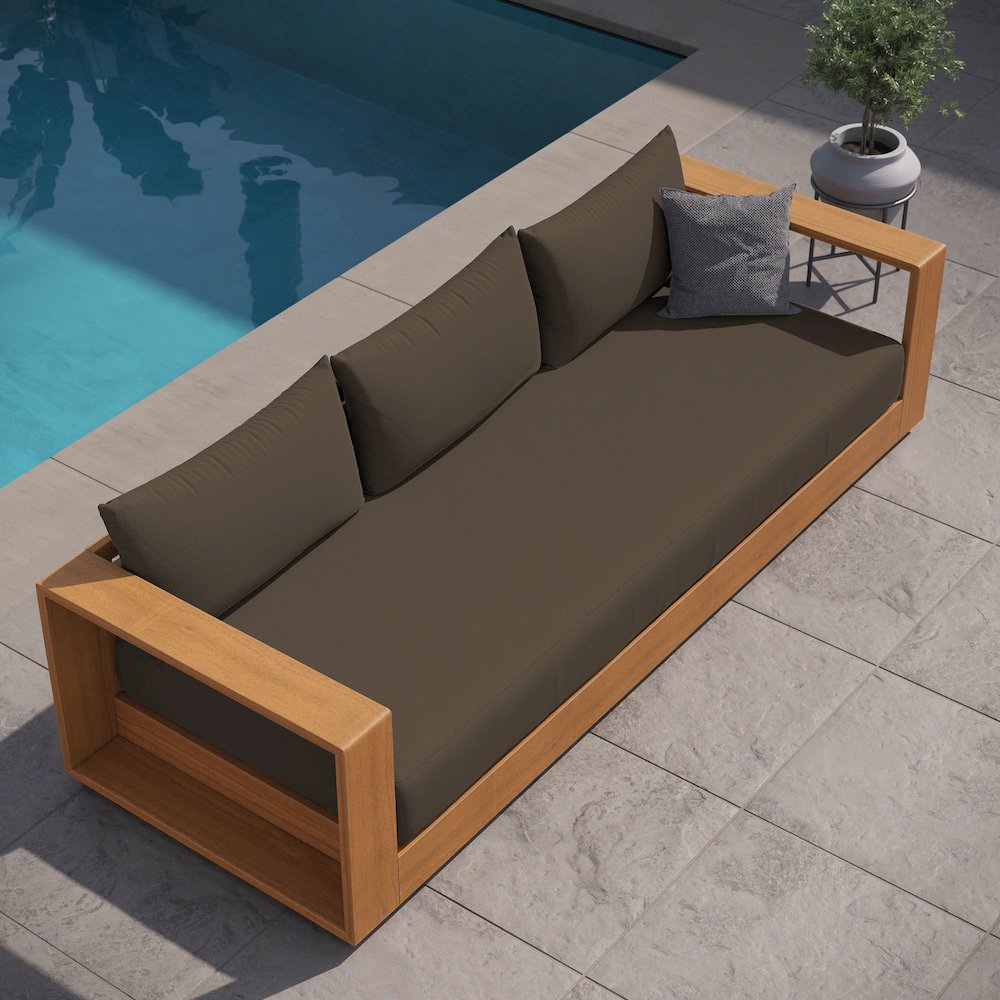 Tahoe Outdoor Patio Acacia Wood Sofa. Picture 11