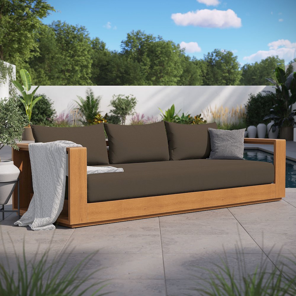 Tahoe Outdoor Patio Acacia Wood Sofa. Picture 10