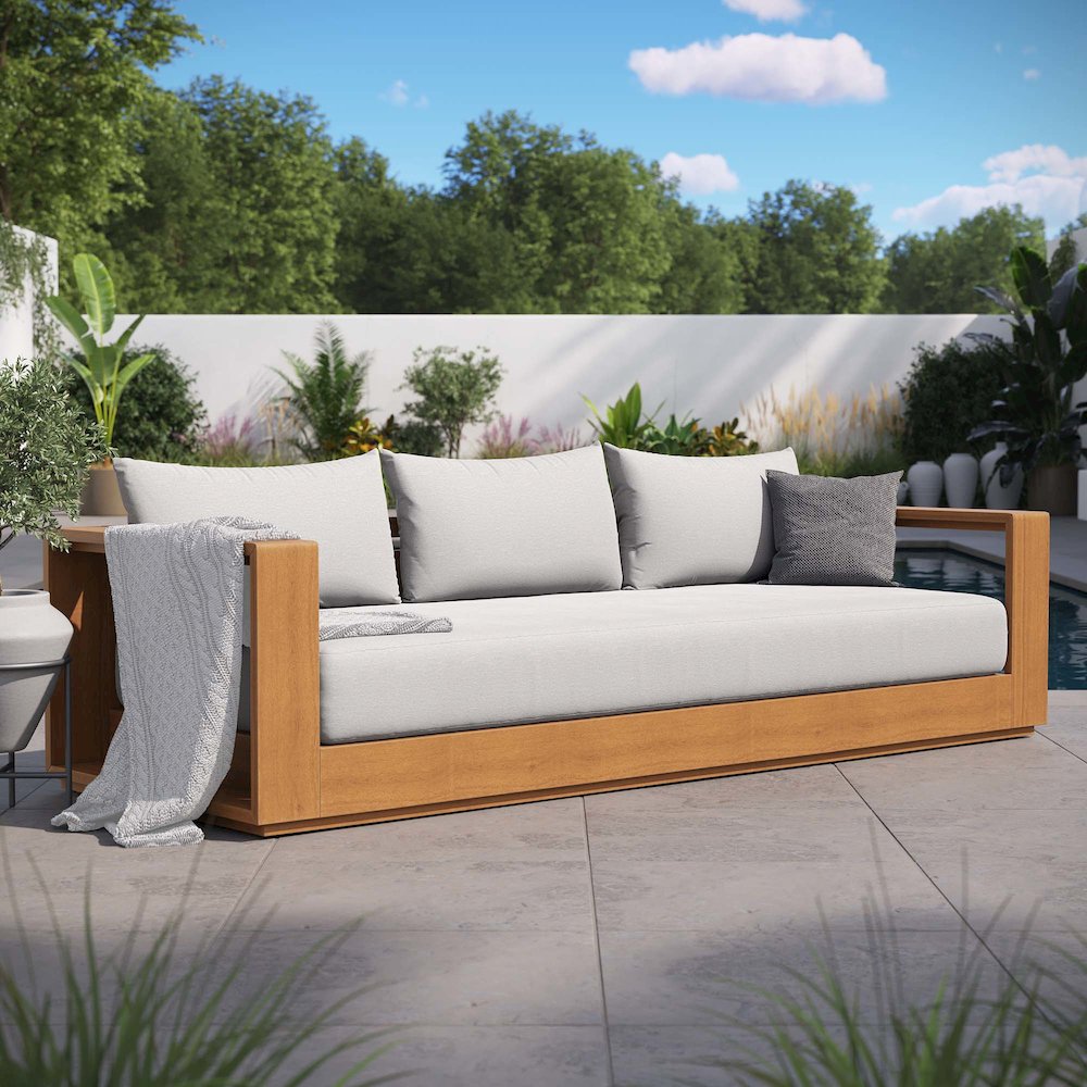 Tahoe Outdoor Patio Acacia Wood Sofa. Picture 9