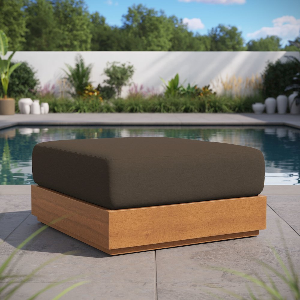 Tahoe Outdoor Patio Acacia Wood Ottoman. Picture 9