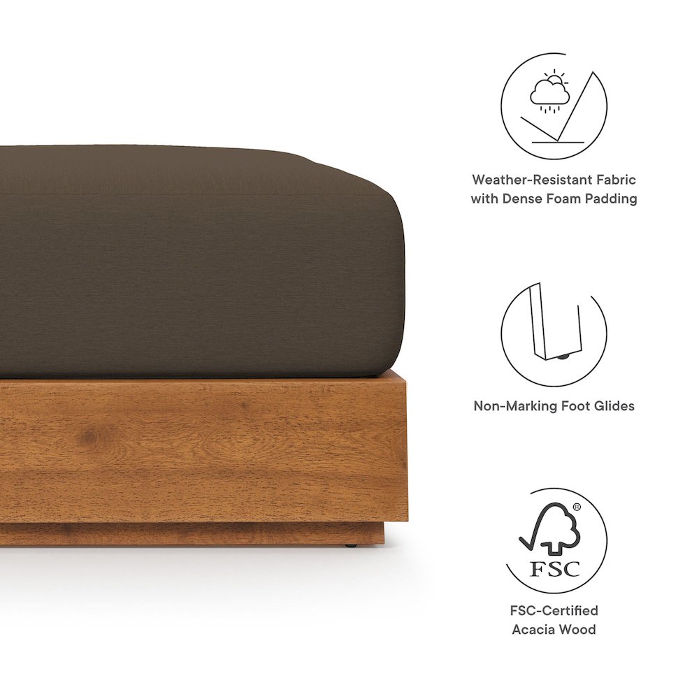 Tahoe Outdoor Patio Acacia Wood Ottoman. Picture 2