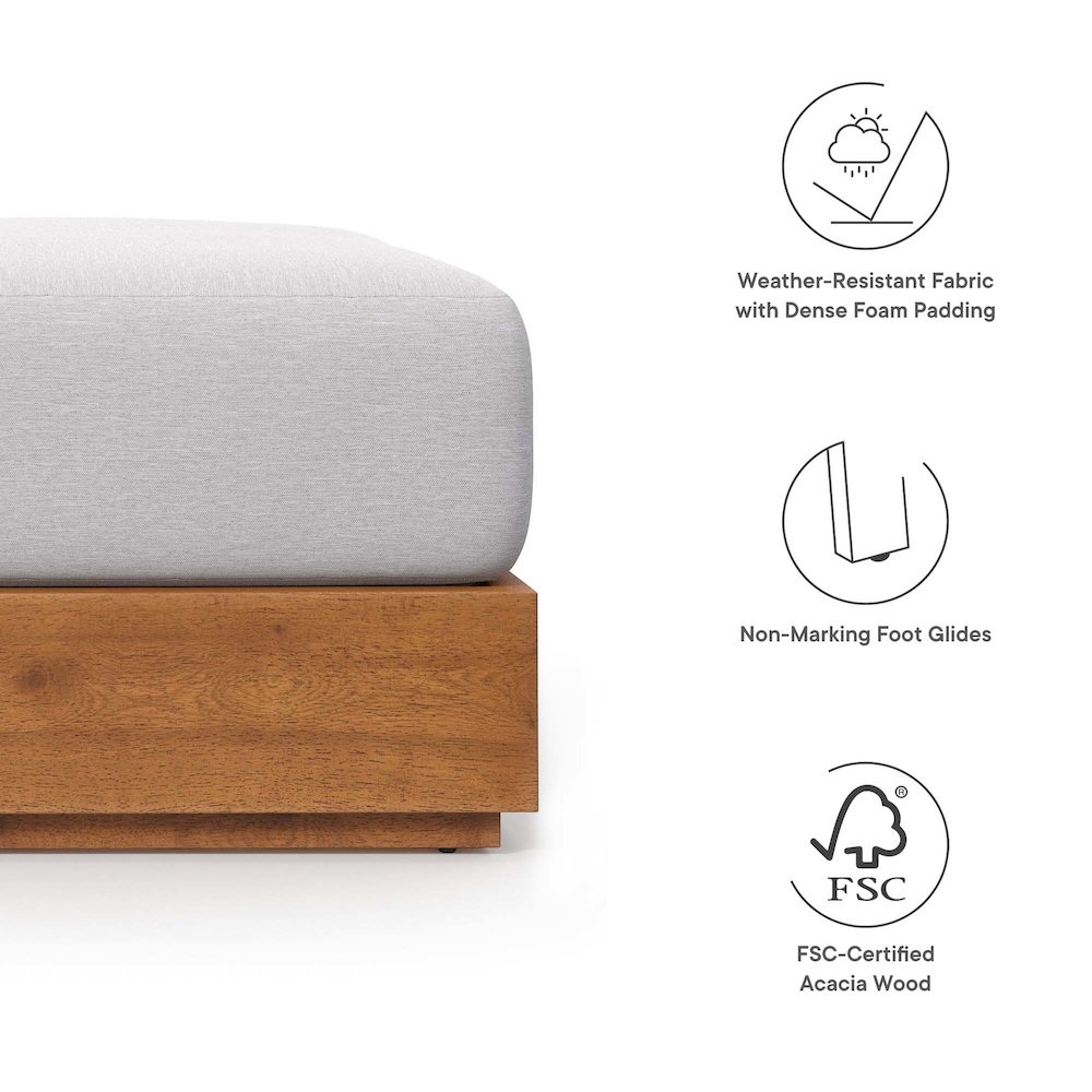 Tahoe Outdoor Patio Acacia Wood Ottoman. Picture 2