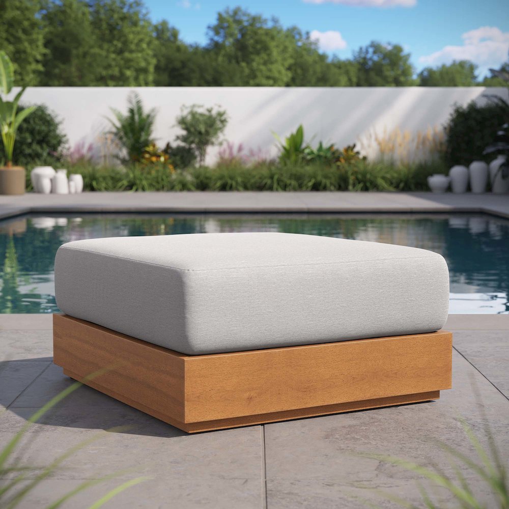 Tahoe Outdoor Patio Acacia Wood Ottoman. Picture 8