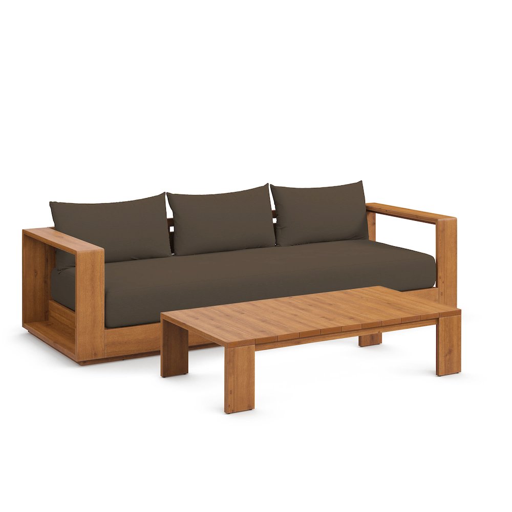 Tahoe 2-Piece Outdoor Patio Acacia Wood Sofa and Coffee Table Set. Picture 1