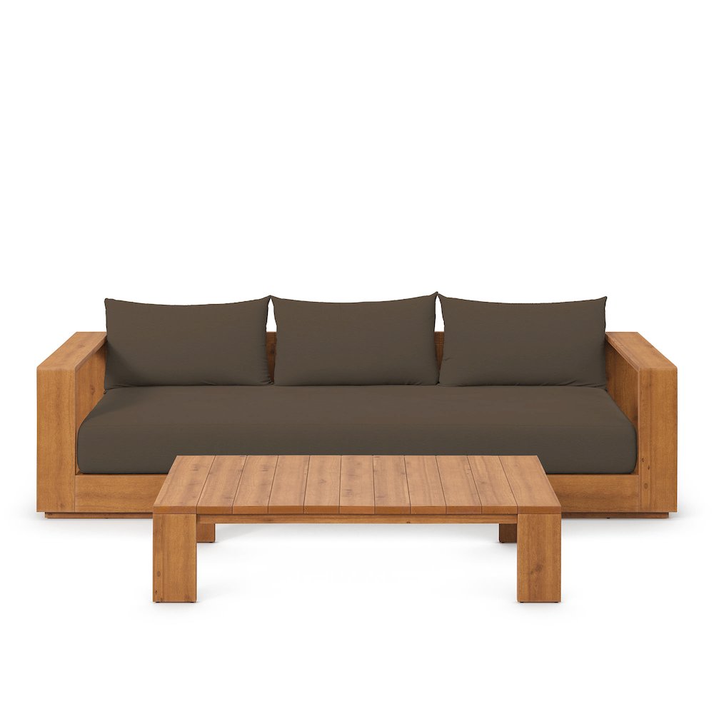 Tahoe 2-Piece Outdoor Patio Acacia Wood Sofa and Coffee Table Set. Picture 6