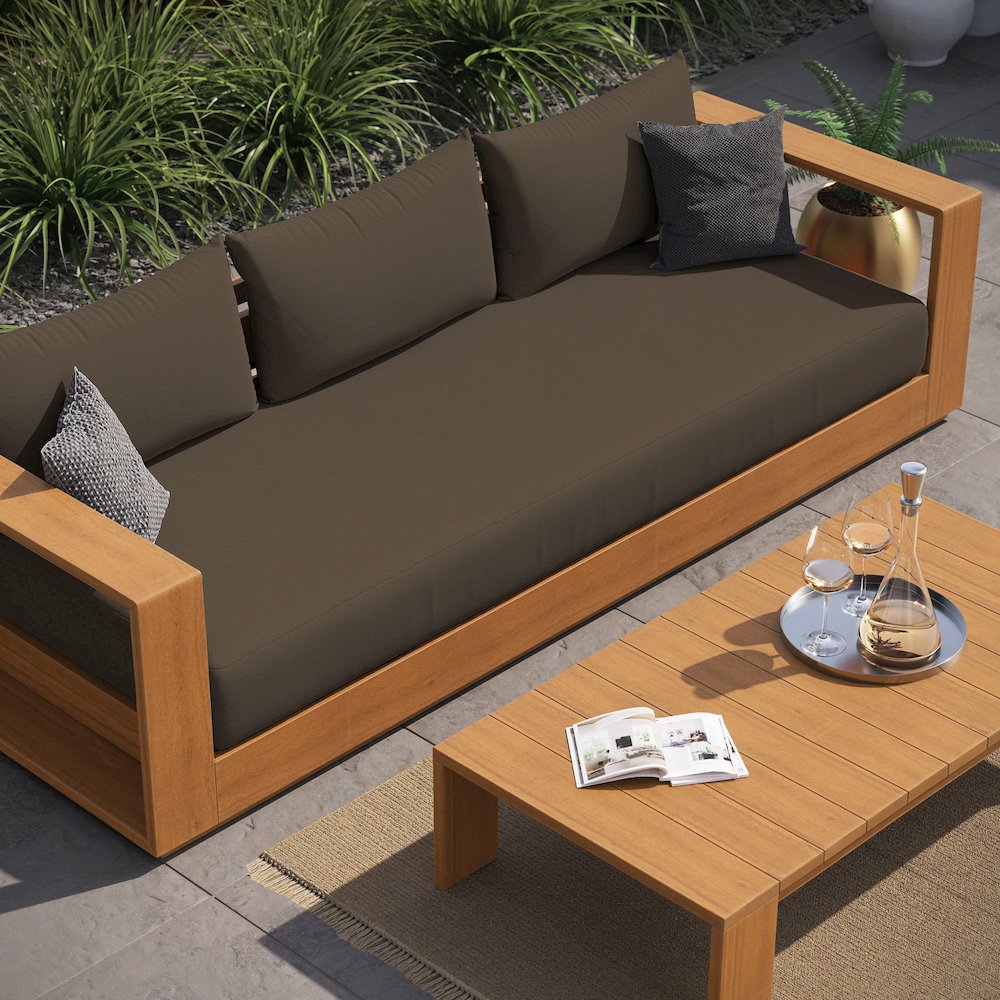Tahoe 2-Piece Outdoor Patio Acacia Wood Sofa and Coffee Table Set. Picture 12