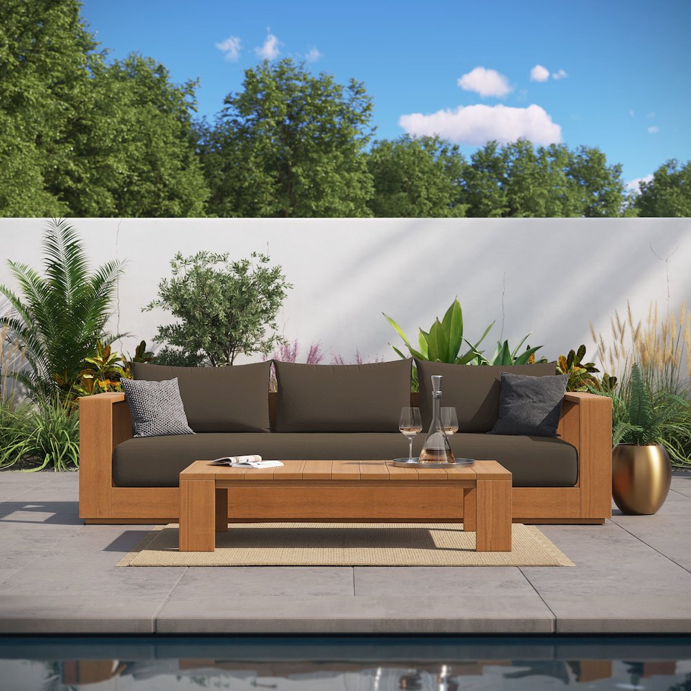 Tahoe 2-Piece Outdoor Patio Acacia Wood Sofa and Coffee Table Set. Picture 11