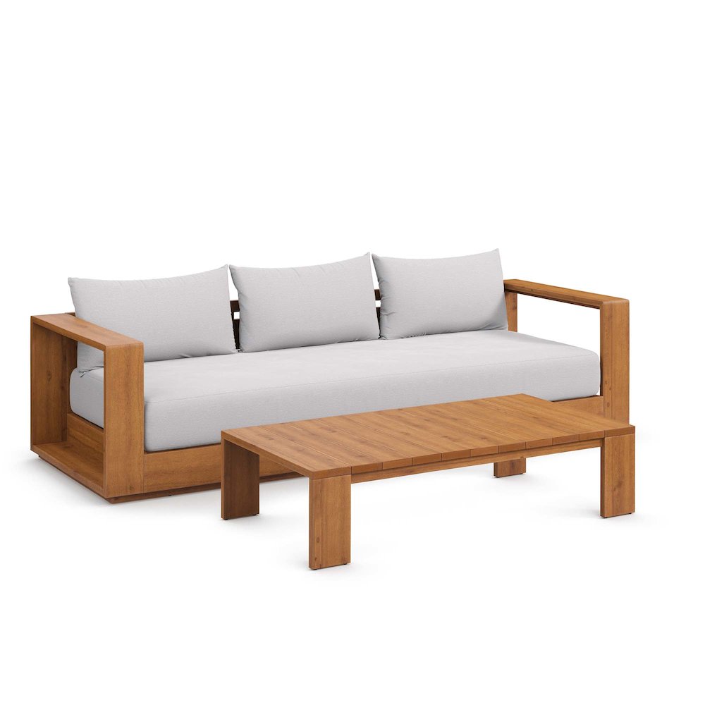 Tahoe 2-Piece Outdoor Patio Acacia Wood Sofa and Coffee Table Set. Picture 1