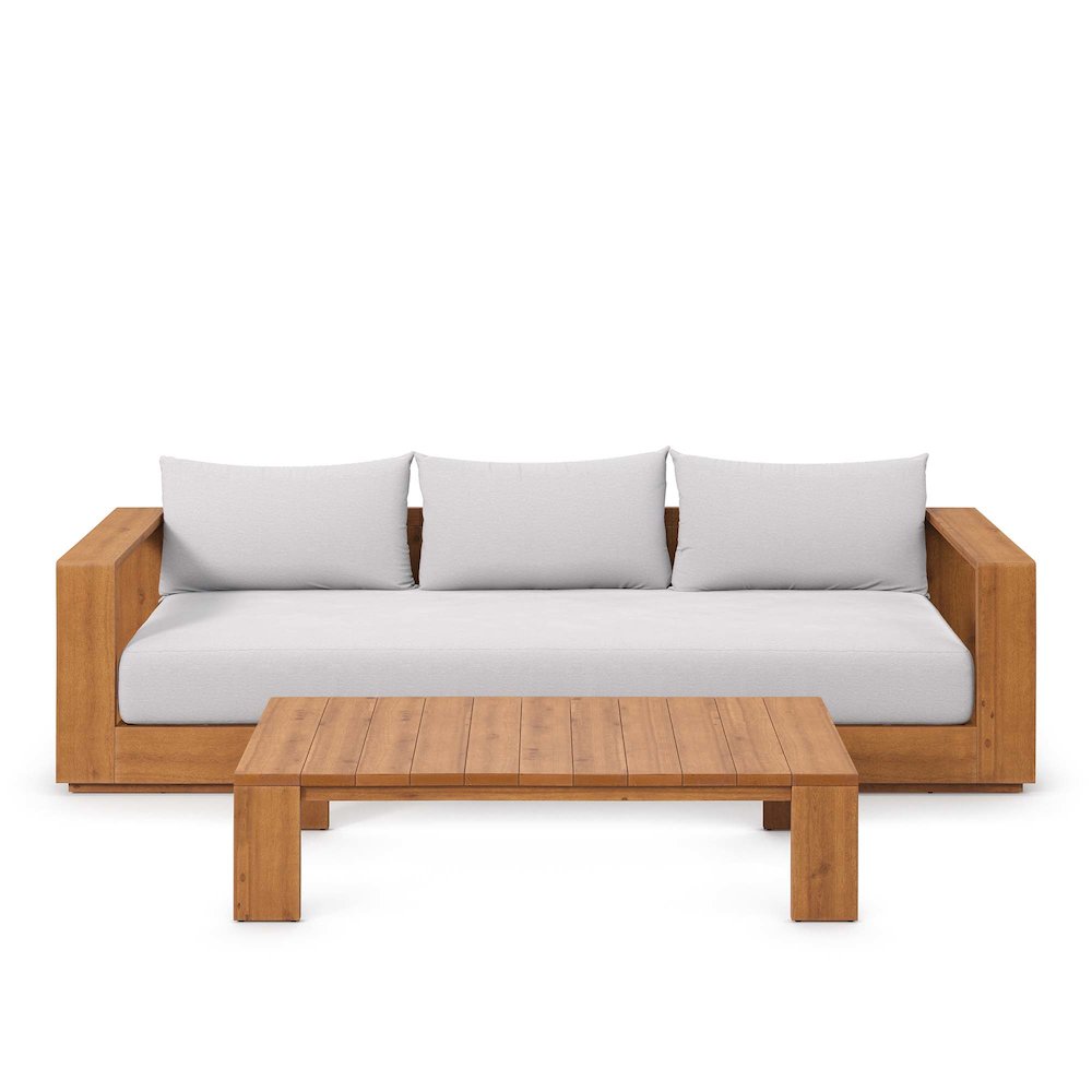 Tahoe 2-Piece Outdoor Patio Acacia Wood Sofa and Coffee Table Set. Picture 6