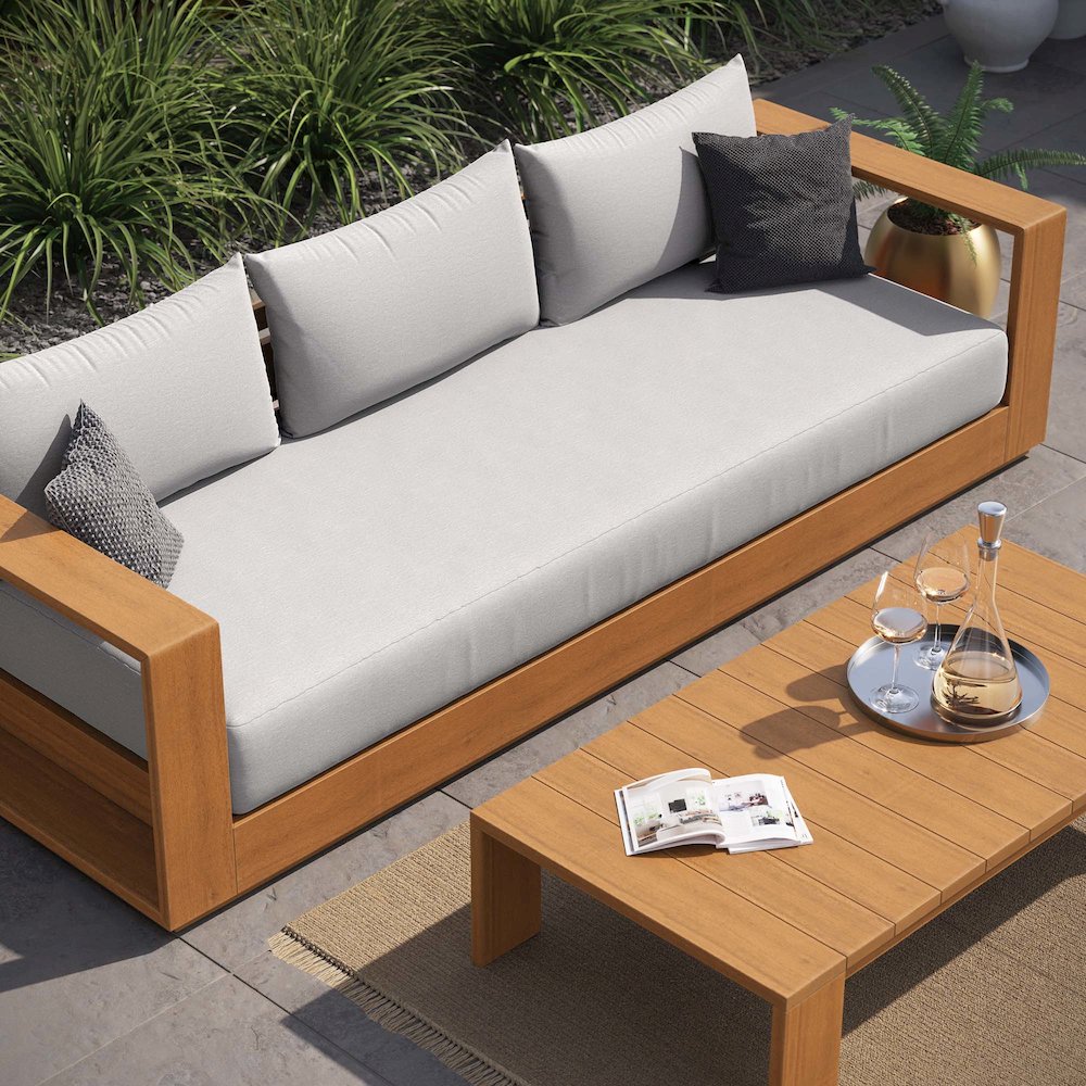 Tahoe 2-Piece Outdoor Patio Acacia Wood Sofa and Coffee Table Set. Picture 8