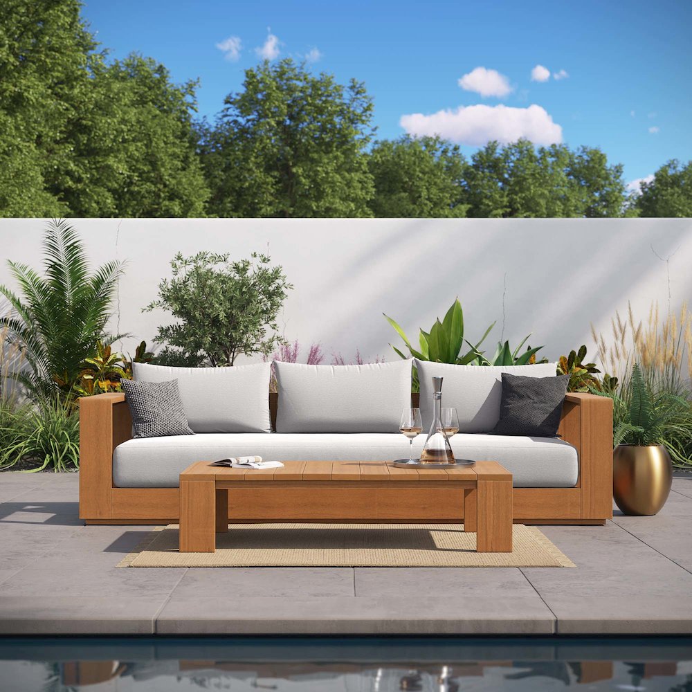 Tahoe 2-Piece Outdoor Patio Acacia Wood Sofa and Coffee Table Set. Picture 7