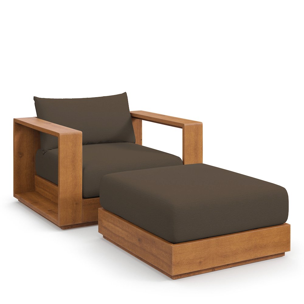 Tahoe 2-Piece Outdoor Patio Acacia Wood Armchair and Ottoman Set. Picture 1