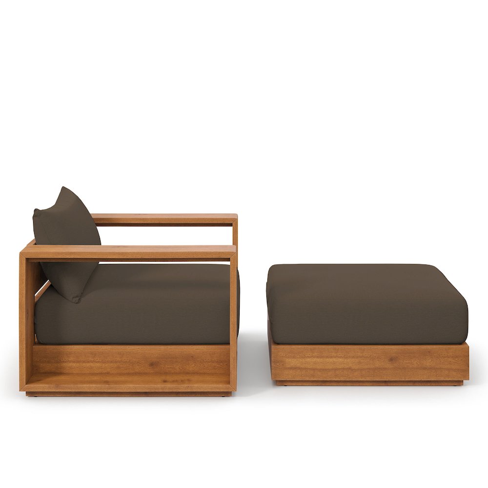Tahoe 2-Piece Outdoor Patio Acacia Wood Armchair and Ottoman Set. Picture 6