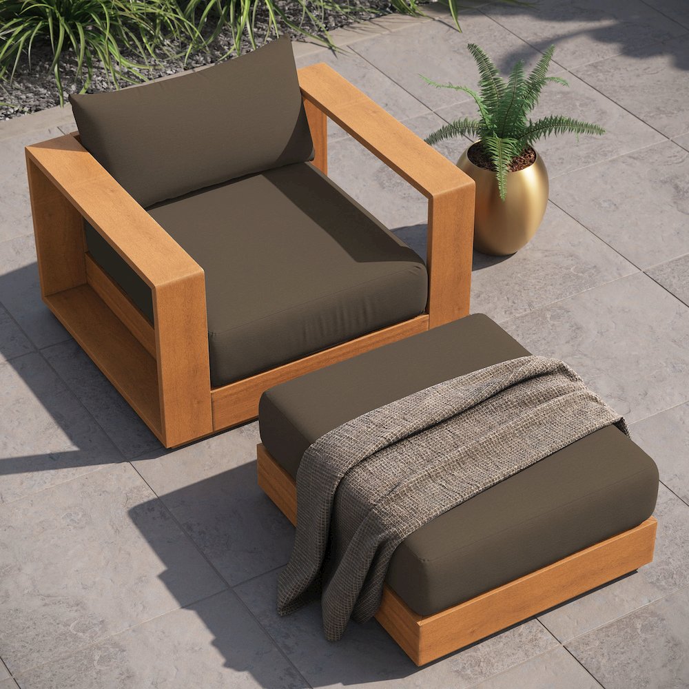 Tahoe 2-Piece Outdoor Patio Acacia Wood Armchair and Ottoman Set. Picture 9