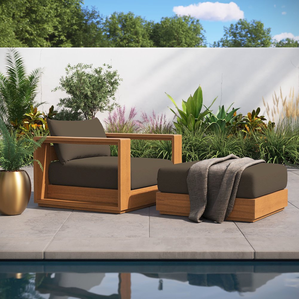 Tahoe 2-Piece Outdoor Patio Acacia Wood Armchair and Ottoman Set. Picture 8
