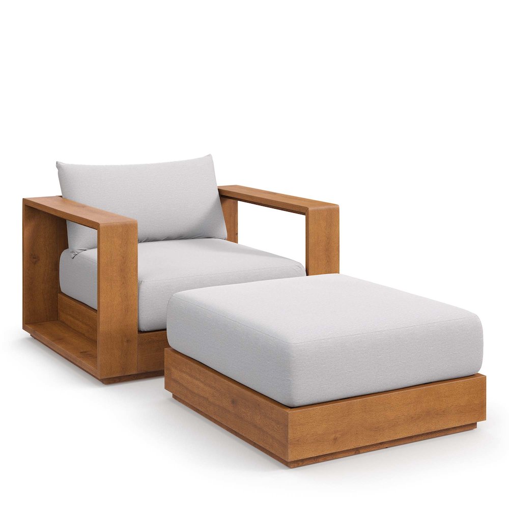 Tahoe 2-Piece Outdoor Patio Acacia Wood Armchair and Ottoman Set. Picture 1