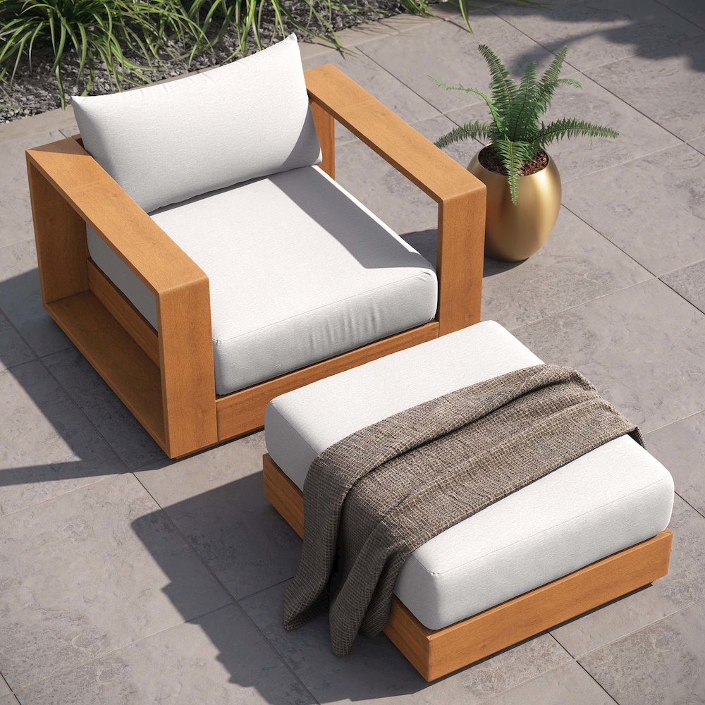 Tahoe 2-Piece Outdoor Patio Acacia Wood Armchair and Ottoman Set. Picture 8