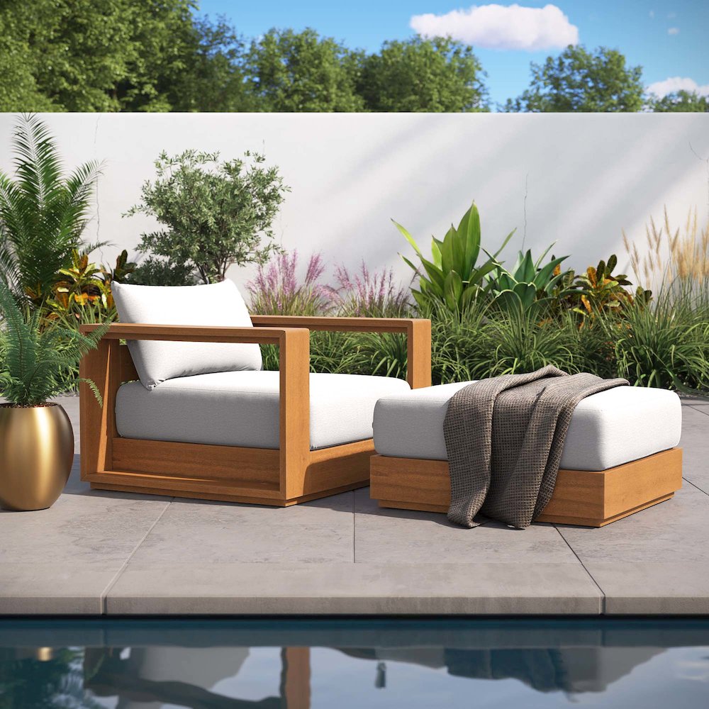 Tahoe 2-Piece Outdoor Patio Acacia Wood Armchair and Ottoman Set. Picture 7