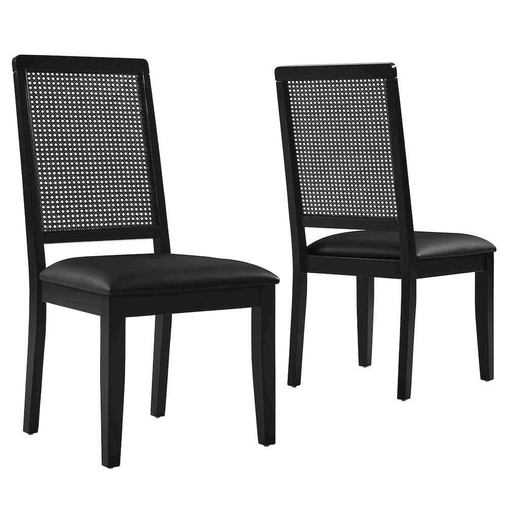 Arlo Vegan Leather Upholstered Faux Rattan and Wood Dining Side Chairs Set of 2. Picture 1