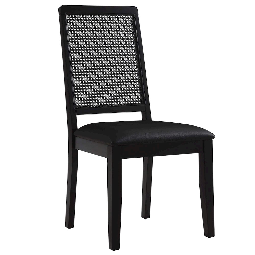 Arlo Vegan Leather Upholstered Faux Rattan and Wood Dining Side Chairs Set of 2. Picture 4