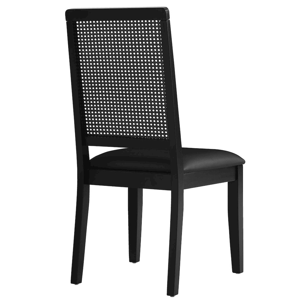 Arlo Vegan Leather Upholstered Faux Rattan and Wood Dining Side Chairs Set of 2. Picture 6