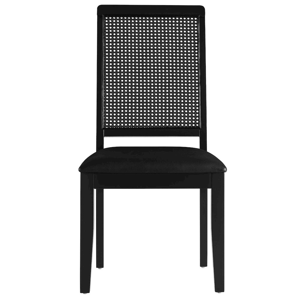 Arlo Vegan Leather Upholstered Faux Rattan and Wood Dining Side Chairs Set of 2. Picture 7