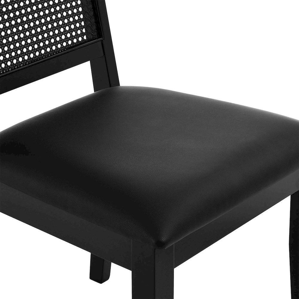 Arlo Vegan Leather Upholstered Faux Rattan and Wood Dining Side Chairs Set of 2. Picture 8