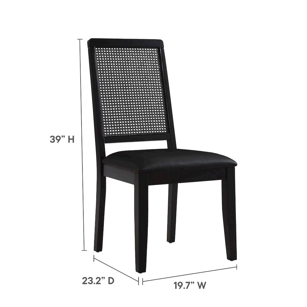 Arlo Vegan Leather Upholstered Faux Rattan and Wood Dining Side Chairs Set of 2. Picture 2