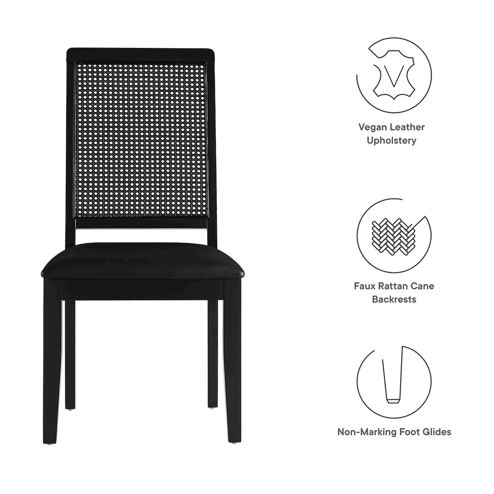 Arlo Vegan Leather Upholstered Faux Rattan and Wood Dining Side Chairs Set of 2. Picture 3