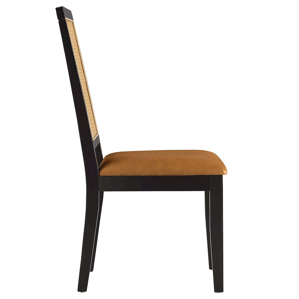 Arlo Vegan Leather Upholstered Faux Rattan and Wood Dining Side Chairs Set of 2. Picture 5