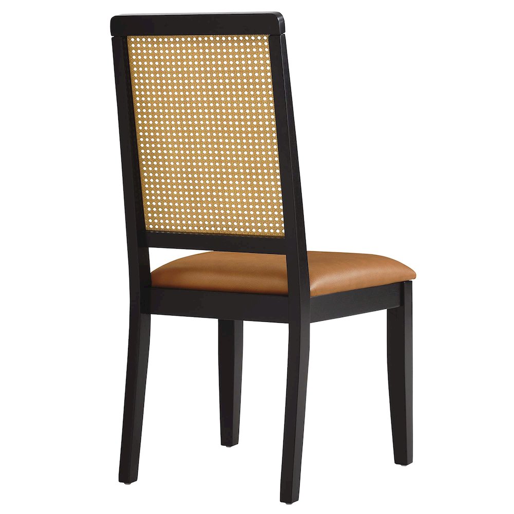 Arlo Vegan Leather Upholstered Faux Rattan and Wood Dining Side Chairs Set of 2. Picture 6