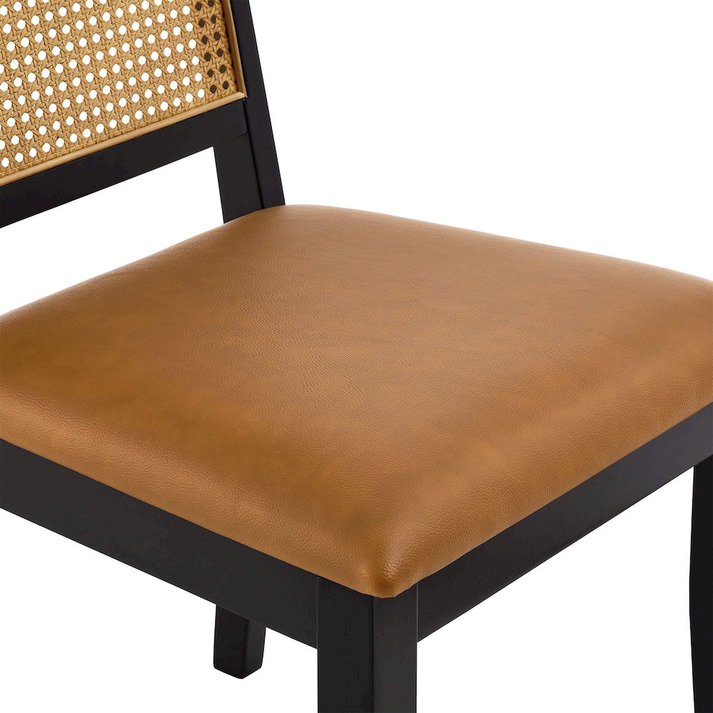 Arlo Vegan Leather Upholstered Faux Rattan and Wood Dining Side Chairs Set of 2. Picture 8