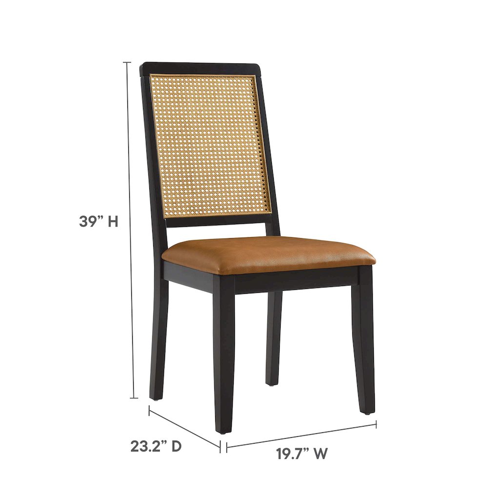 Arlo Vegan Leather Upholstered Faux Rattan and Wood Dining Side Chairs Set of 2. Picture 2