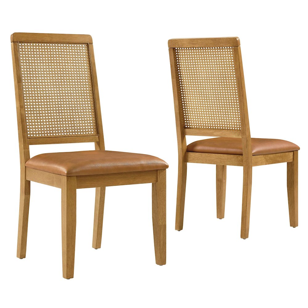 Arlo Vegan Leather Upholstered Faux Rattan and Wood Dining Side Chairs Set of 2. Picture 1