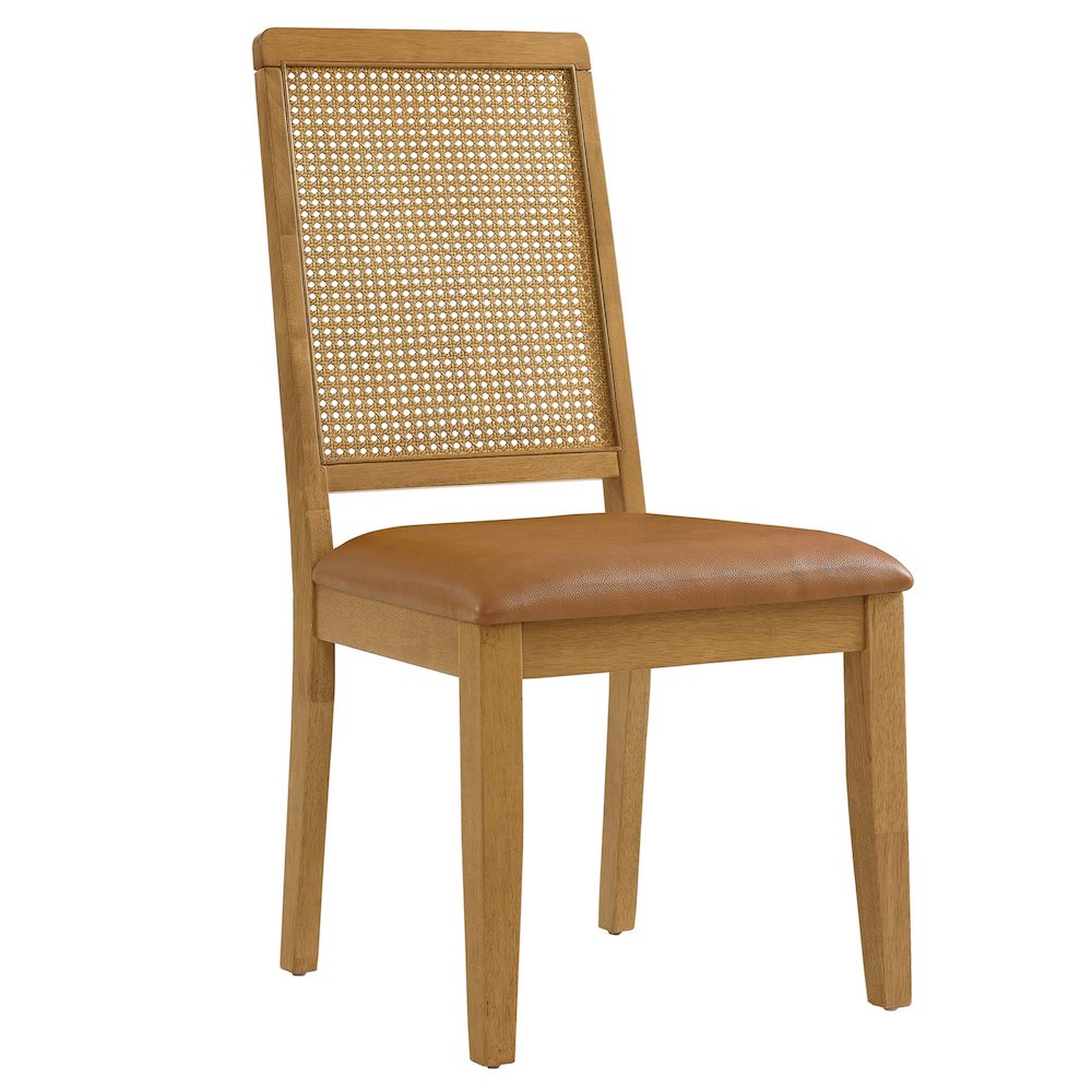 Arlo Vegan Leather Upholstered Faux Rattan and Wood Dining Side Chairs Set of 2. Picture 5