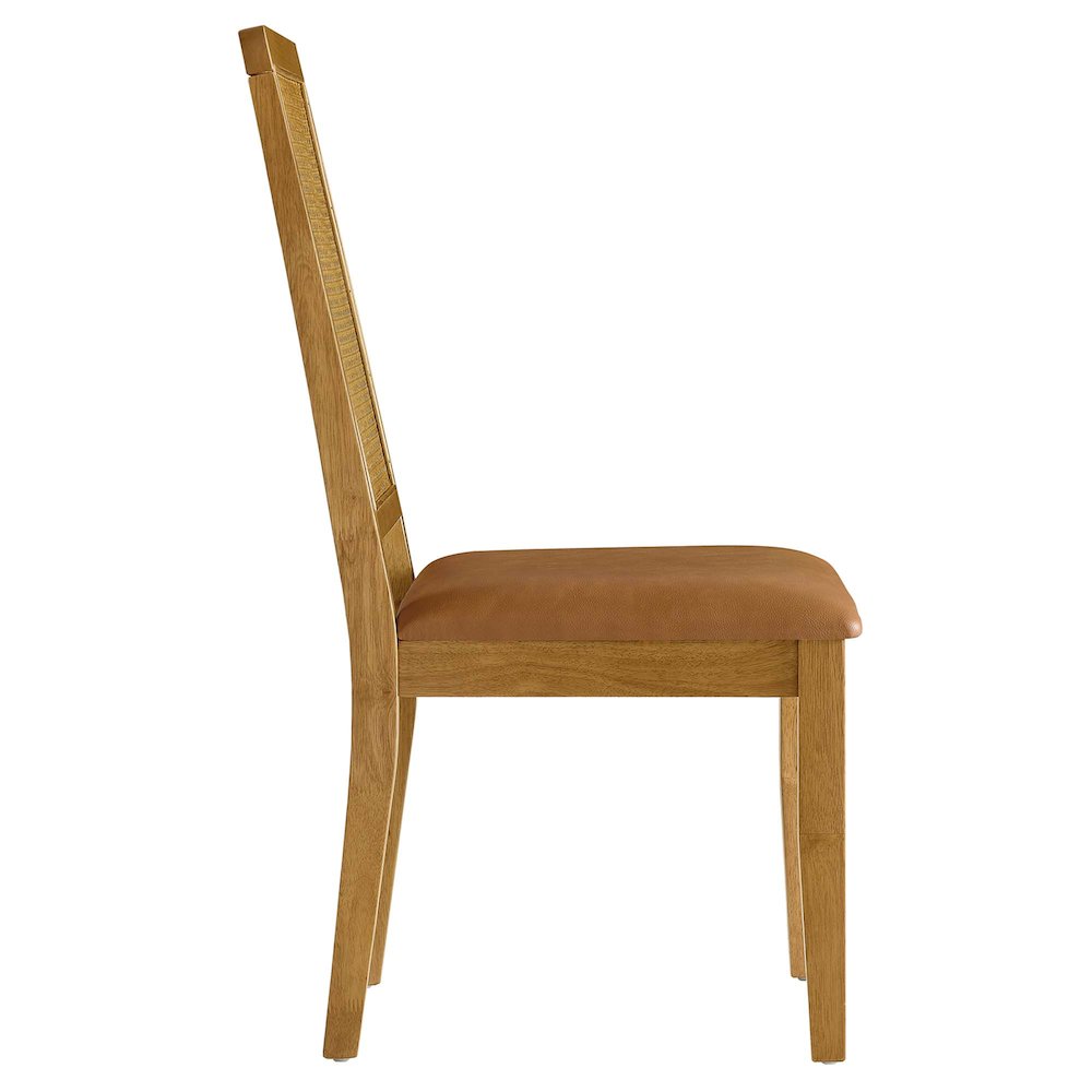 Arlo Vegan Leather Upholstered Faux Rattan and Wood Dining Side Chairs Set of 2. Picture 6